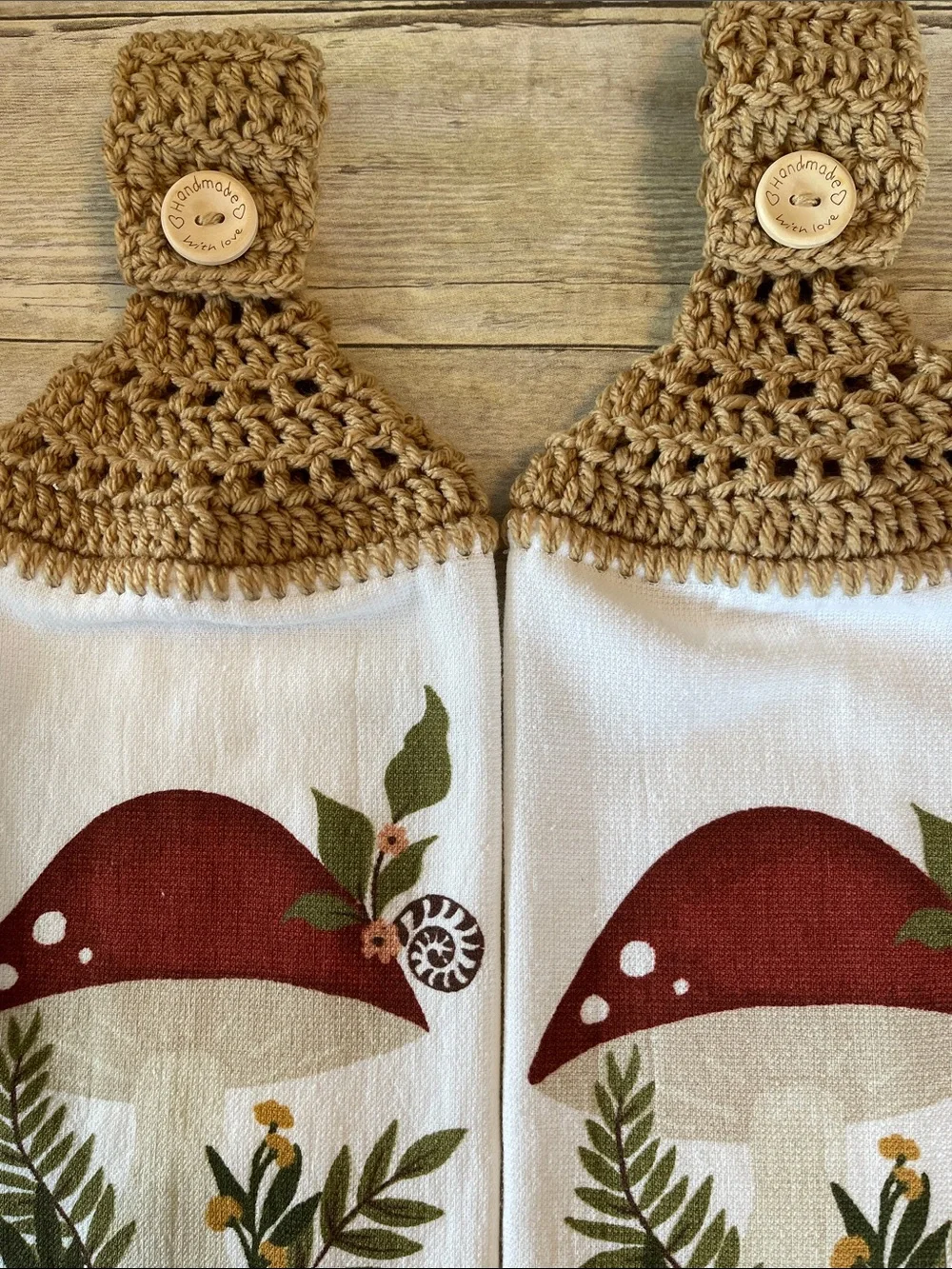 Crochet Top Hand Towel Mushrooms Single Thickness Fall Decor Set of 2